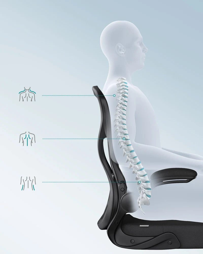 Ergonomischer Bürostuhl – Höhenverstellbar – Klappbare Armlehnen – Atmungsaktives Netzgewebe
