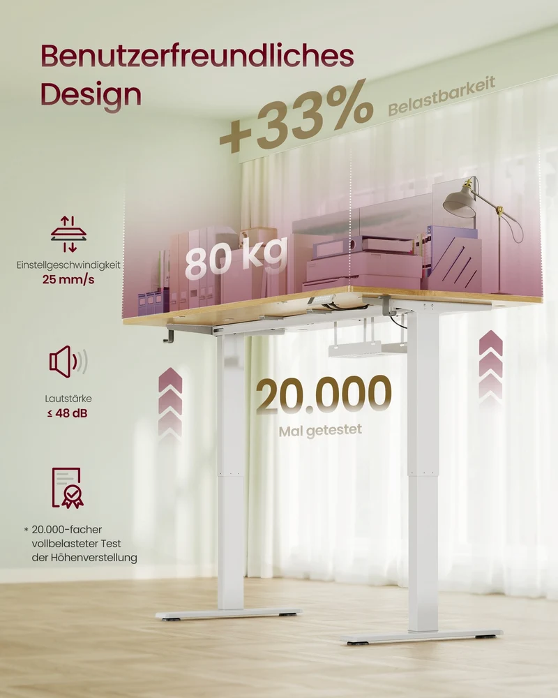 Elektrisch höhenverstellbarer Schreibtisch – USB-C – mit Speicherfunktion – Kabelablage – Stehtisch mit extra dicken Beinen