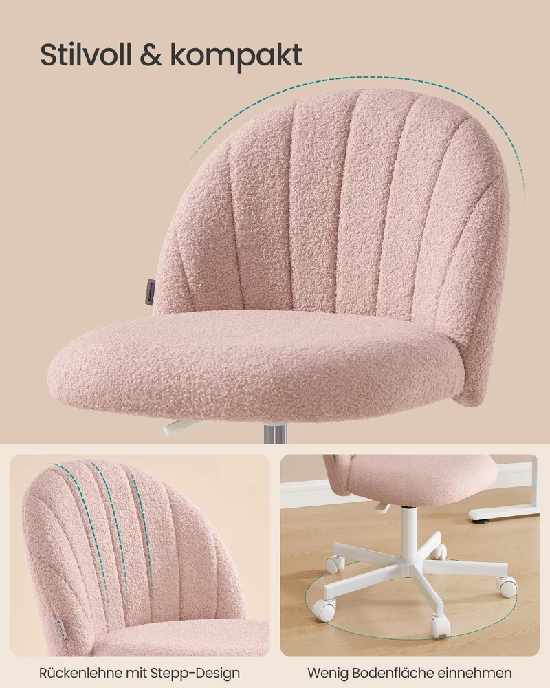 Drehstuhl – Kompaktes Design – Fleecebezug – Höhenverstellbar – 360°-Rollen – Ergonomische Rückenlehne