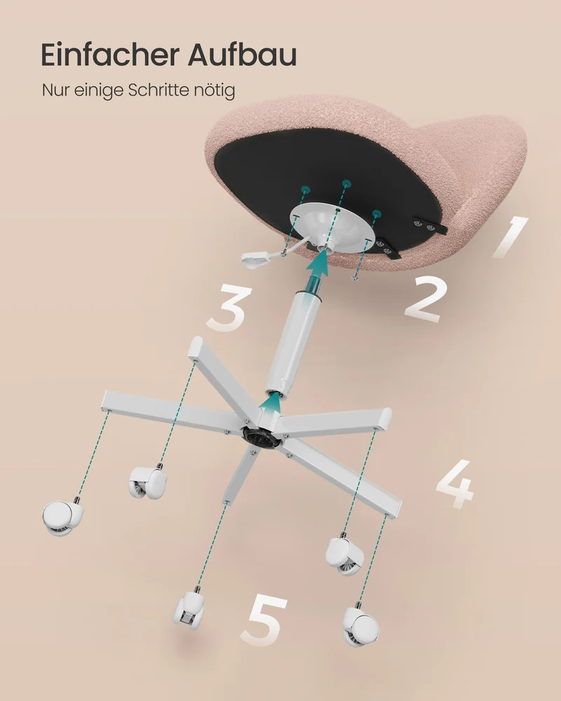 Drehstuhl – Kompaktes Design – Fleecebezug – Höhenverstellbar – 360°-Rollen – Ergonomische Rückenlehne