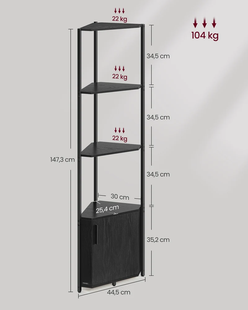 Industrielles Eckregal mit Schrank – 5 Ebenen – Platzsparendes Aufbewahrungsregal – Metall und Holz