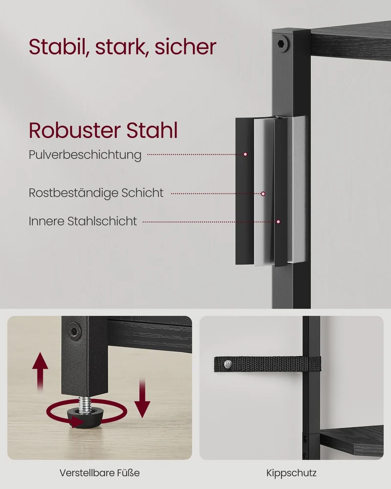 Industrielles Eckregal mit Schrank – 5 Ebenen – Platzsparendes Aufbewahrungsregal – Metall und Holz