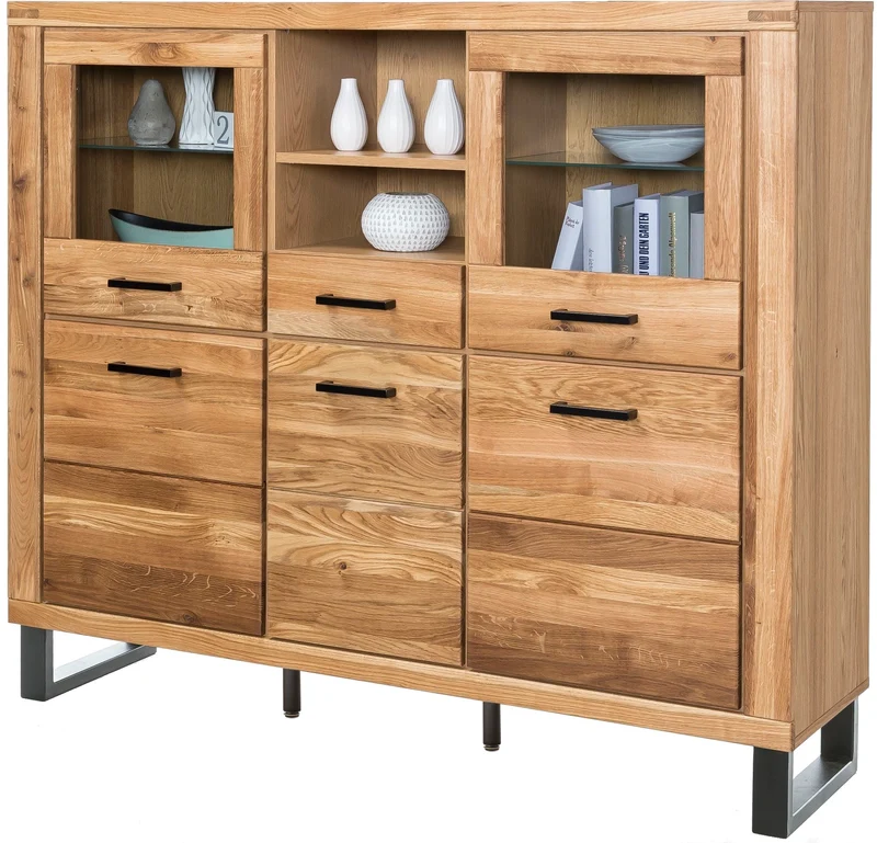 Vitrine Doppelglas Highboard -> Soft-close -> Front Massivholz