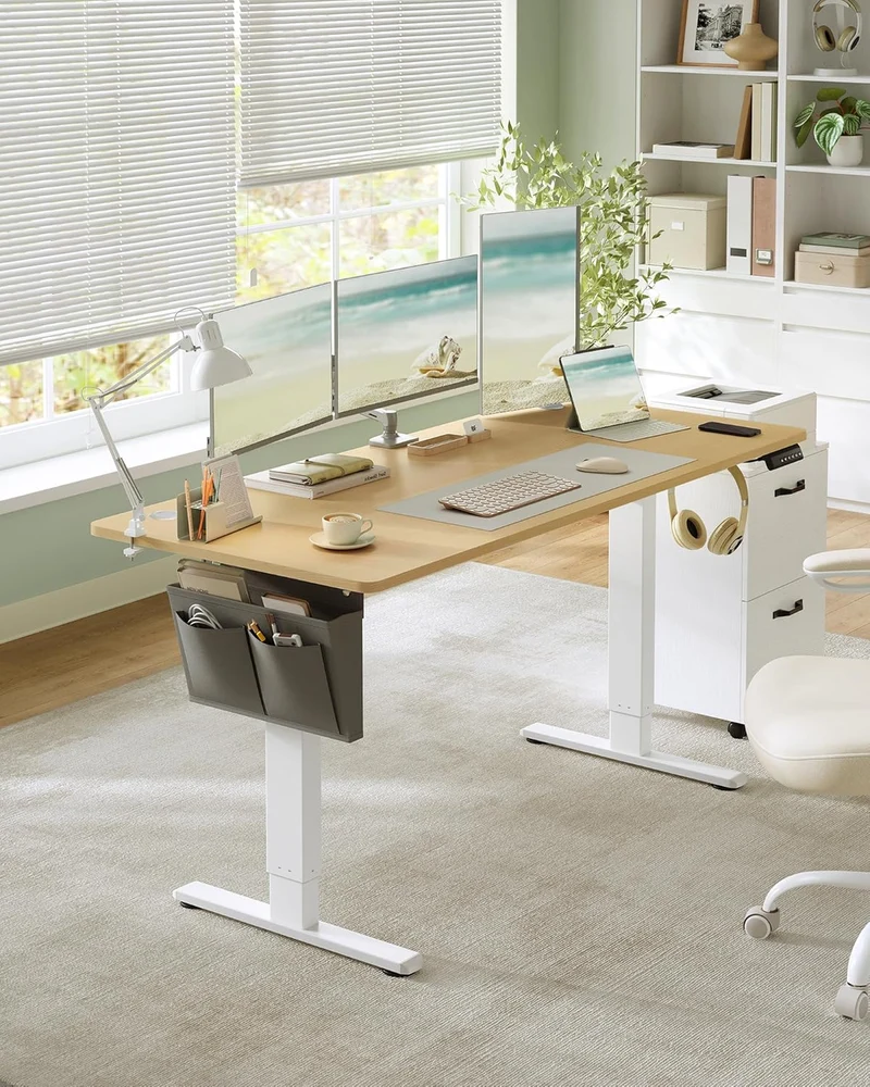 Combi+ Elektrisch höhenverstellbarer Schreibtisch + ergonomischer Bürostuhl – Komplettes Arbeitsplatz-Set – 120 x 60 bis 180 x 80 cm – USB-C-Schnellladegerät