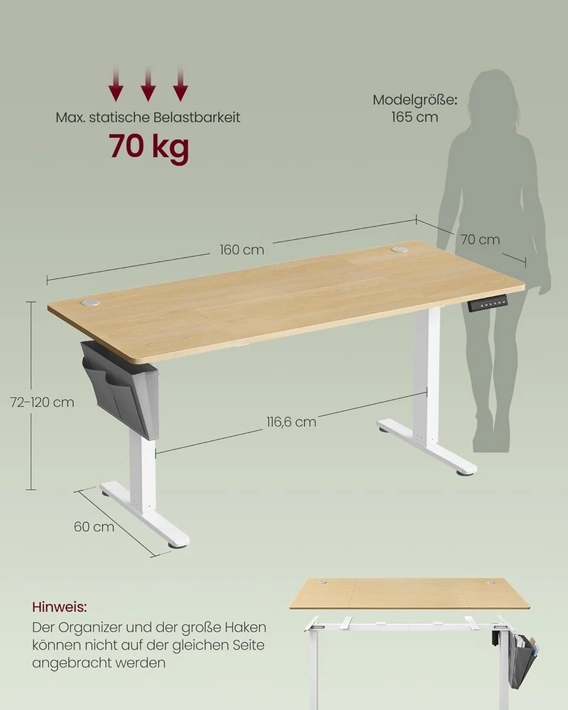 Combi+ Elektrisch höhenverstellbarer Schreibtisch + ergonomischer Bürostuhl – Komplettes Arbeitsplatz-Set – 120 x 60 bis 180 x 80 cm – USB-C-Schnellladegerät