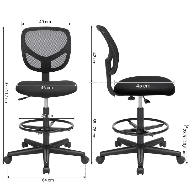 Ergonomischer Bürostuhl hoch – mit verstellbarer Fußstütze – ohne Armlehnen