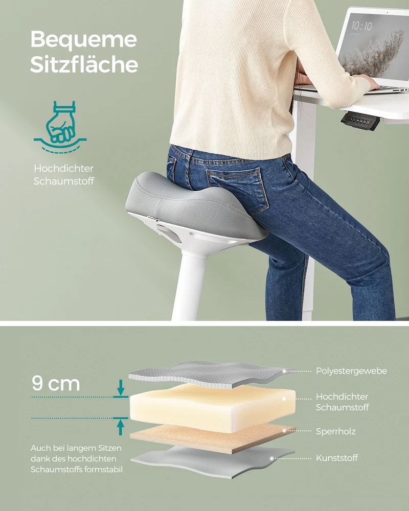 Ergonomischer Sattelhocker – Verstellbares Stahlgestell – Bequemer und aktiver Sitzkomfort