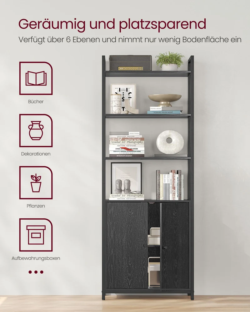 Bücherregal mit Türen und verstellbaren Einlegeböden – Stilvolles Aufbewahrungsmöbel im Industriestil für Wohnzimmer oder Büro