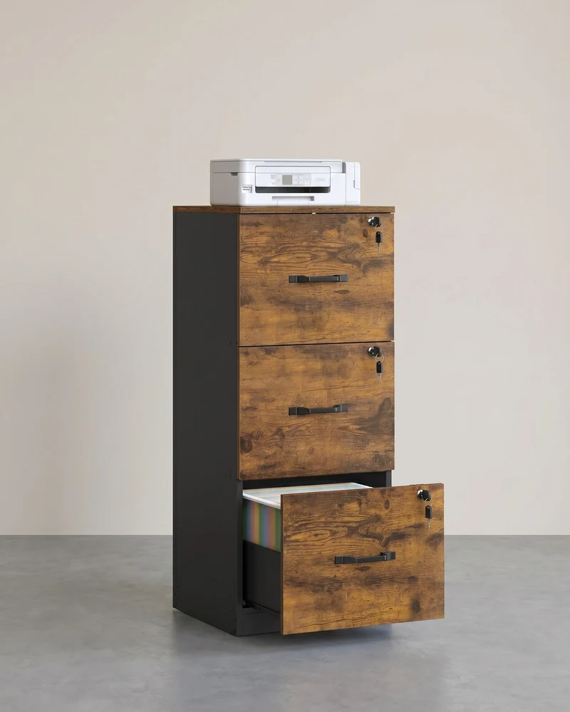 Aktenschrank schmal – mit 3 Schubladen und Schloss – platzsparend – für das Homeoffice