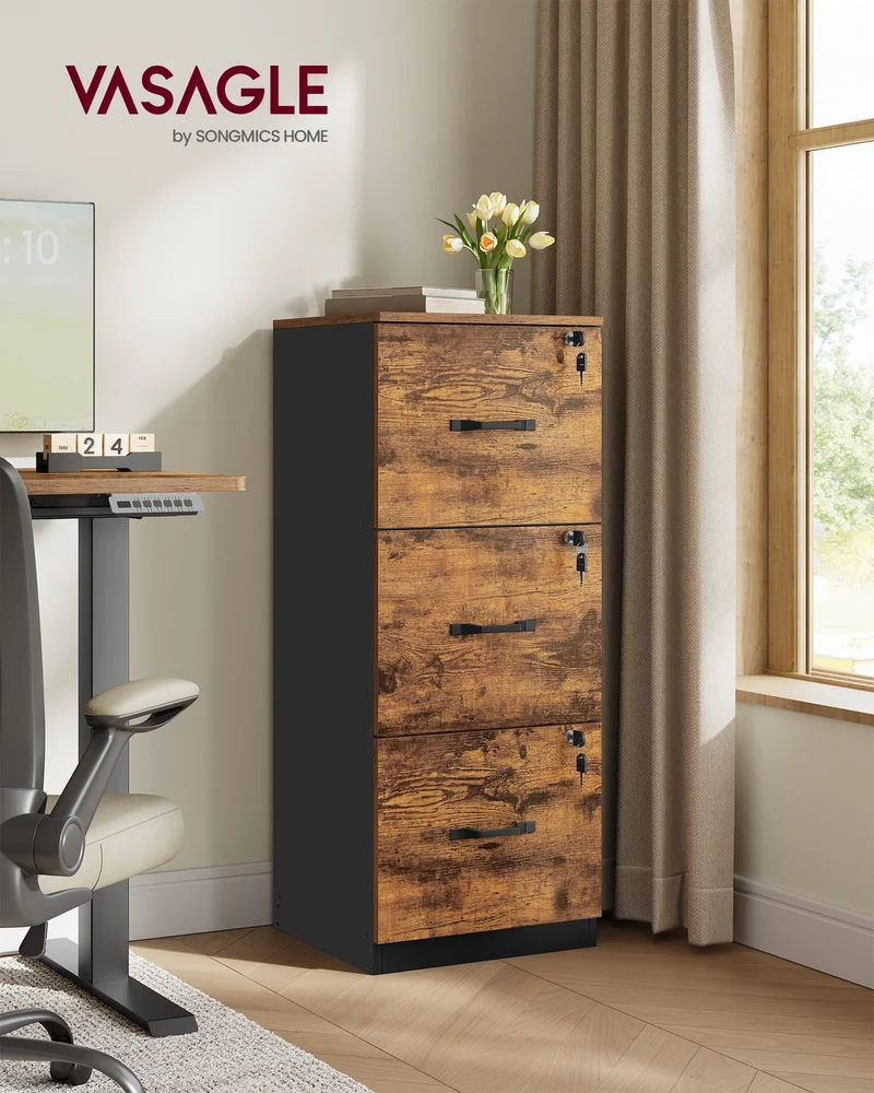 Aktenschrank schmal – mit 3 Schubladen und Schloss – platzsparend – für das Homeoffice