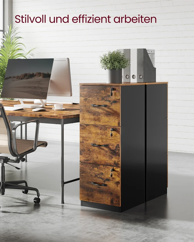 Aktenschrank schmal – mit 3 Schubladen und Schloss – platzsparend – für das Homeoffice
