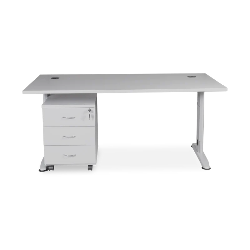 SET | T-Fuß Schreibtisch mit Holz-Rollcontainer (3 Schübe)