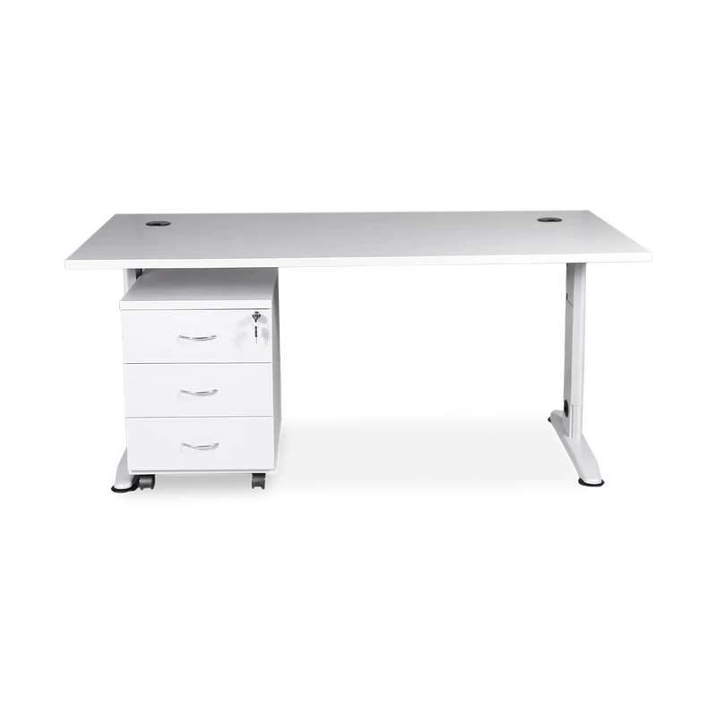 SET | T-Fuß Schreibtisch mit Holz-Rollcontainer (3 Schübe)