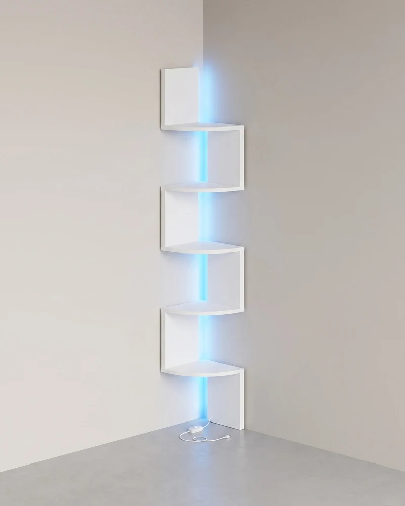 Eckregal mit LED-Beleuchtung und Zickzack-Design – 5 Ebenen, Ambientebeleuchtung und platzsparendes Design