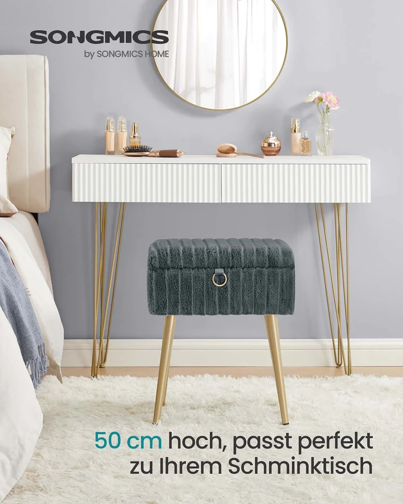 Aufbewahrungshocker – Mit weichem Samtbezug – Herausnehmbare Trennwand – Tragkraft 200 kg – Ideal für Schminktisch oder Schlafzimmer
