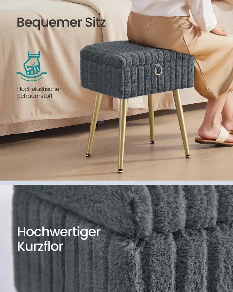 Aufbewahrungshocker – Mit weichem Samtbezug – Herausnehmbare Trennwand – Tragkraft 200 kg – Ideal für Schminktisch oder Schlafzimmer
