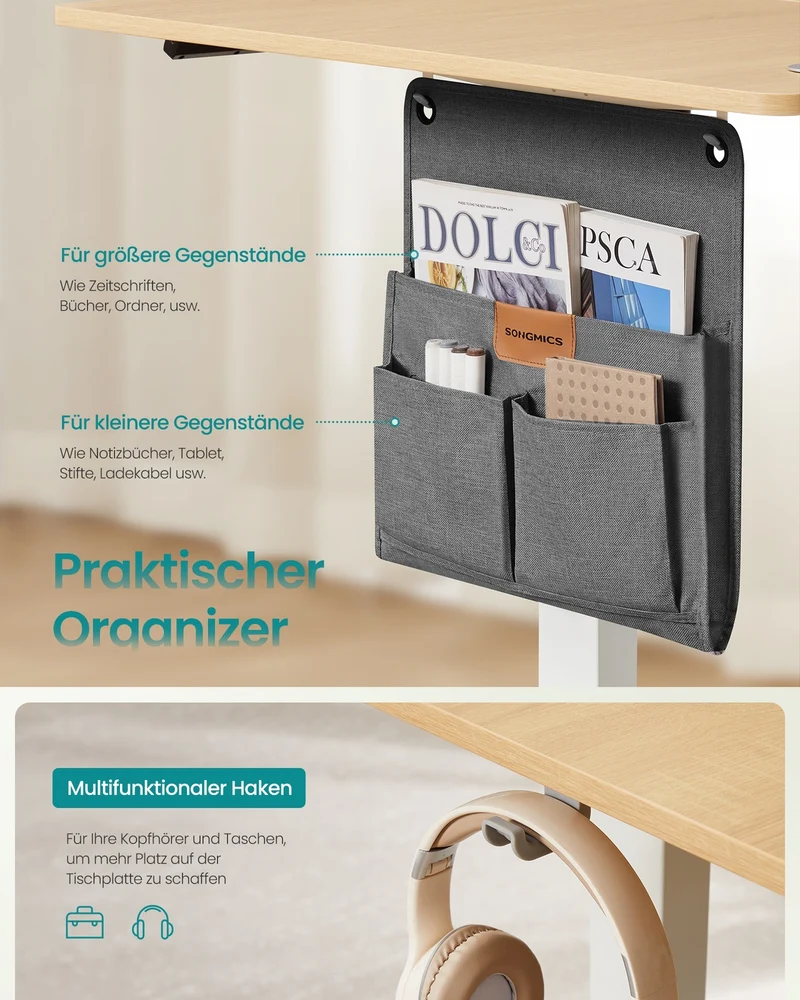 Elektrisch höhenverstellbarer Schreibtisch – 4 Speicherplätze – USB-C-Schnellladefunktion – 120 bis 180 x 80 cm