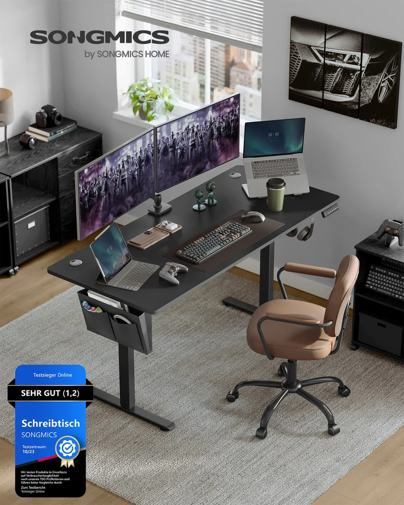 Elektrisch höhenverstellbarer Schreibtisch – 4 Speicherplätze – USB-C-Schnellladefunktion – 120 bis 180 x 80 cm