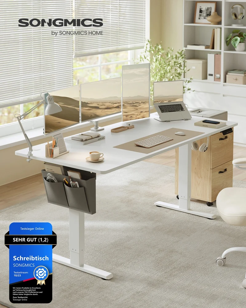 Elektrisch höhenverstellbarer Schreibtisch – 4 Speicherplätze – USB-C-Schnellladefunktion – 120 bis 180 x 80 cm