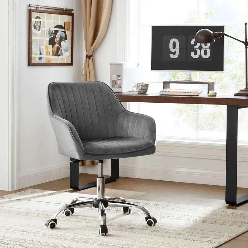 Chefsessel – Drehstuhl – Samtbezug – Höhenverstellbar – Fürs Homeoffice – Gesamtmaße 64 x 62 x (80–90) cm – Sitzhöhe 45–55 cm – Maximale Belastung 120 kg