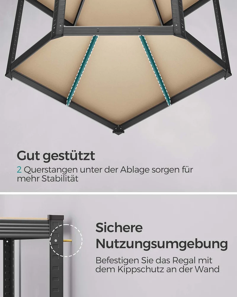 Eckregal mit hoher Tragkraft – Modulares Regalsystem – Verstellbare Regalböden – Für Garage, Keller und Lagerraum