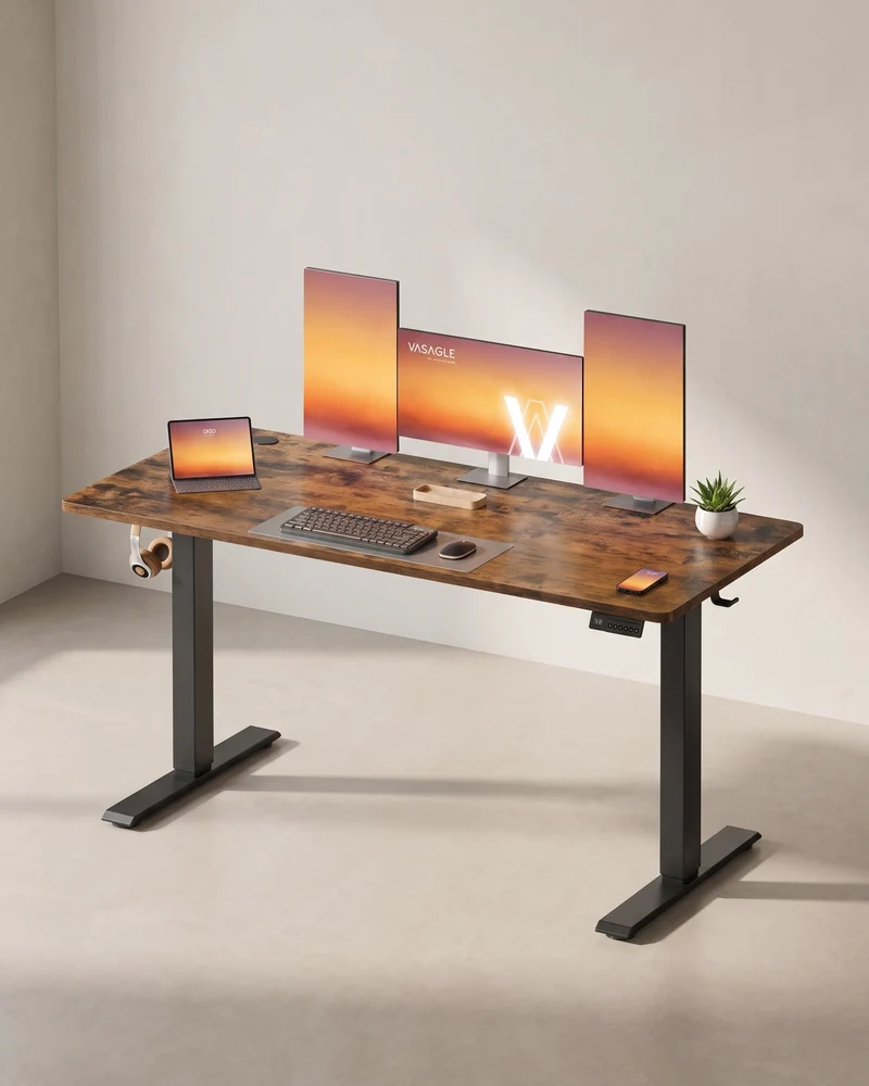 Elektrisch höhenverstellbarer Schreibtisch – Steh-Sitz-Schreibtisch – 72 bis 120 cm – Memory-Funktion – Kabelmanagement – Industriedesign
