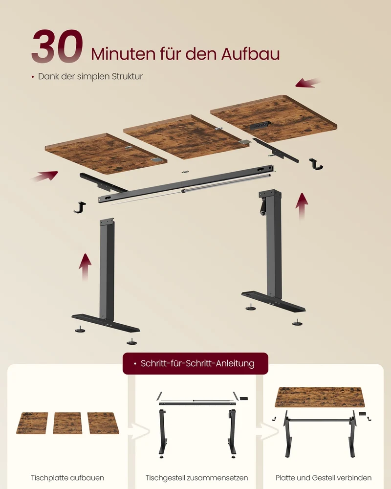 Elektrisch höhenverstellbarer Schreibtisch – Steh-Sitz-Schreibtisch – 72 bis 120 cm – Memory-Funktion – Kabelmanagement – Industriedesign
