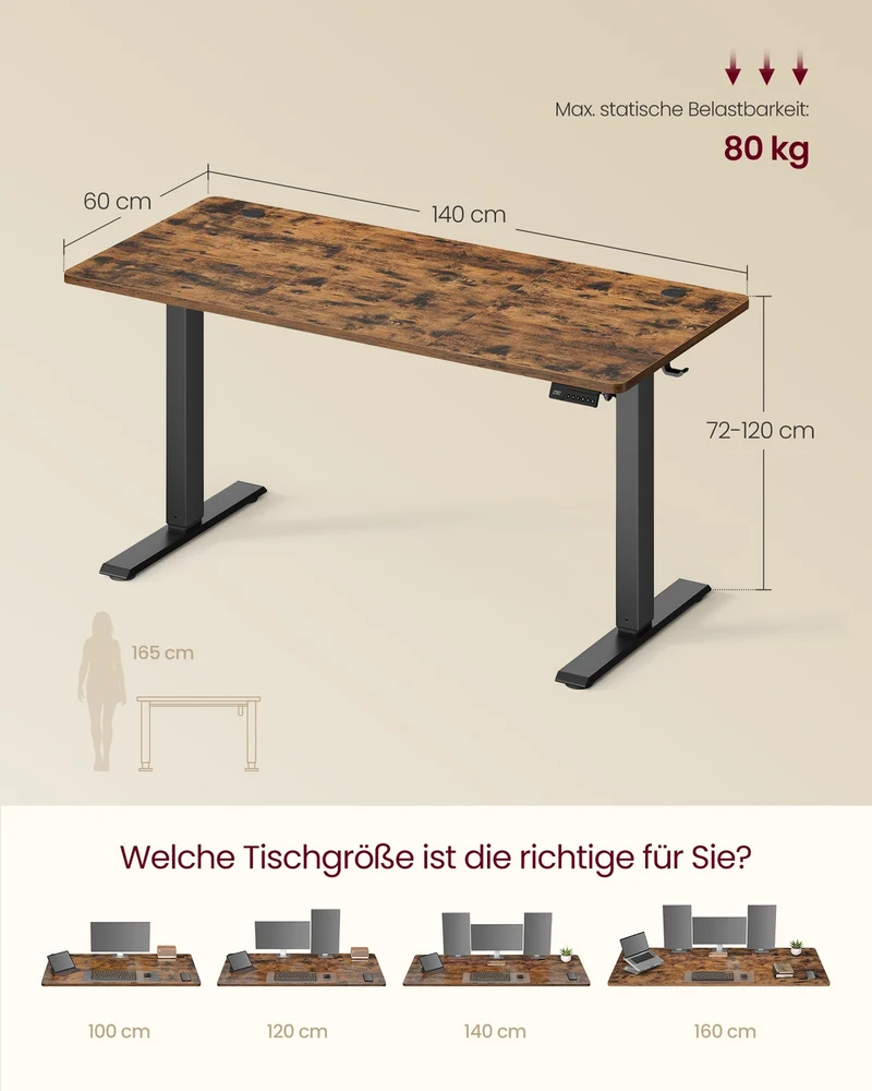 Elektrisch höhenverstellbarer Schreibtisch – Steh-Sitz-Schreibtisch – 72 bis 120 cm – Memory-Funktion – Kabelmanagement – Industriedesign