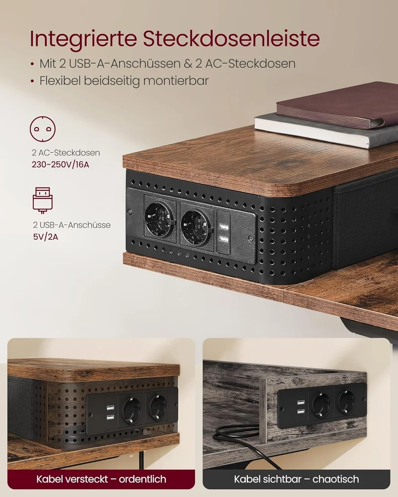 Höhenverstellbarer Schreibtisch – elektrisch – mit Memory-Funktion, Monitorhalterung und Steckdose