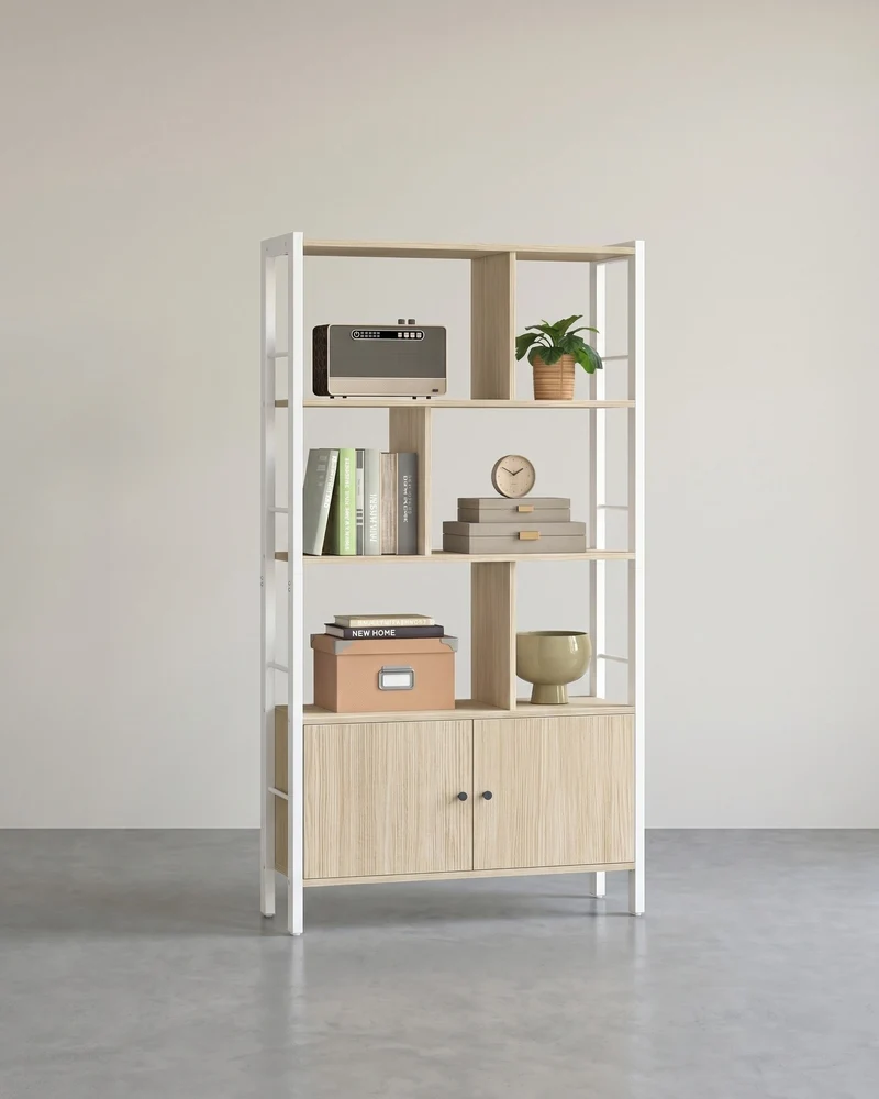Bücherregal – Industriestil – Modernes Design – 4 Regalböden und Schrank mit Türen – 154,5 cm hoch