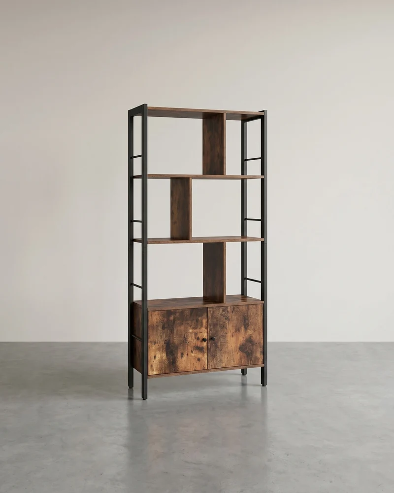 Bücherregal – Industriestil – Modernes Design – 4 Regalböden und Schrank mit Türen – 154,5 cm hoch