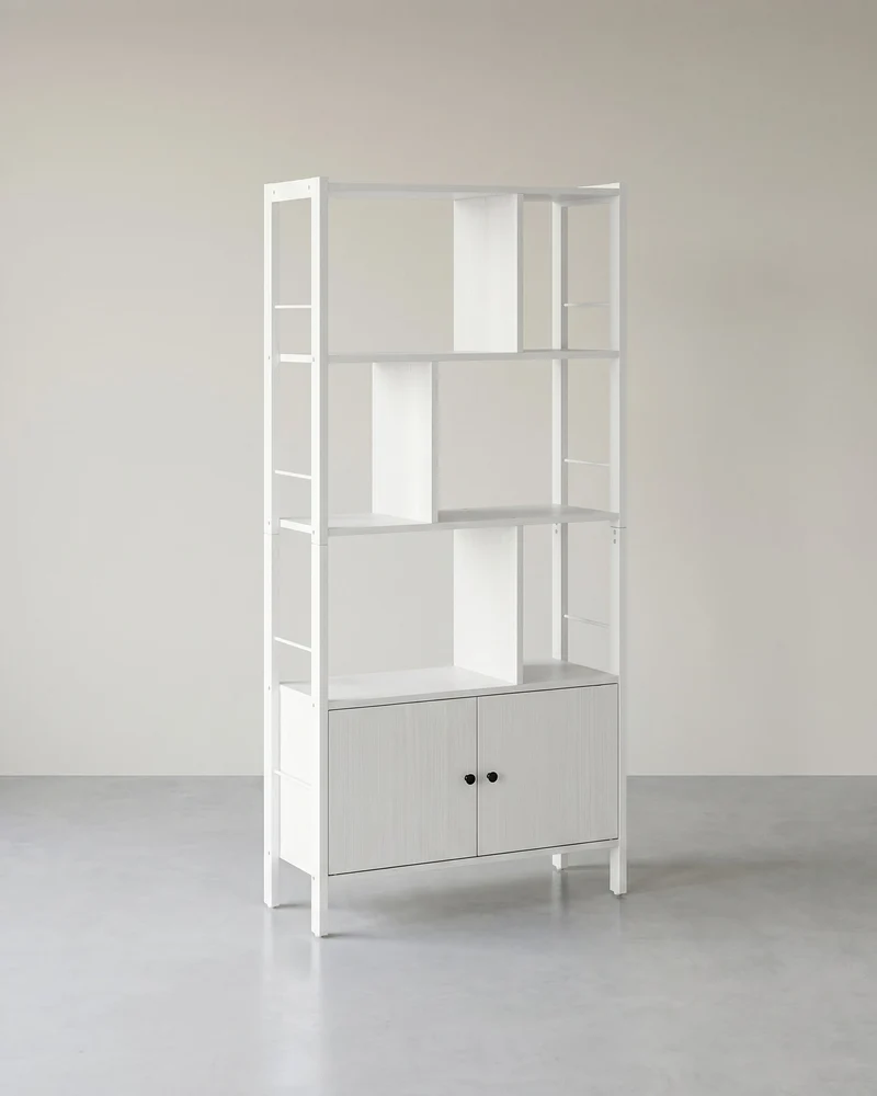 Bücherregal – Industriestil – Modernes Design – 4 Regalböden und Schrank mit Türen – 154,5 cm hoch