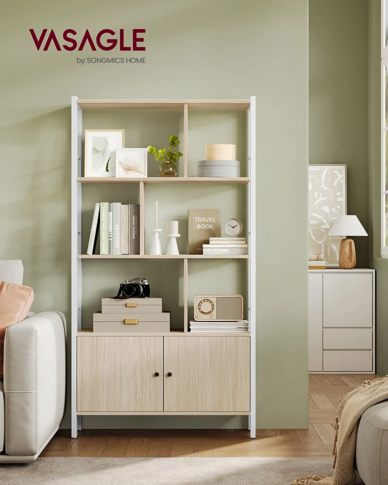 Bücherregal – Industriestil – Modernes Design – 4 Regalböden und Schrank mit Türen – 154,5 cm hoch