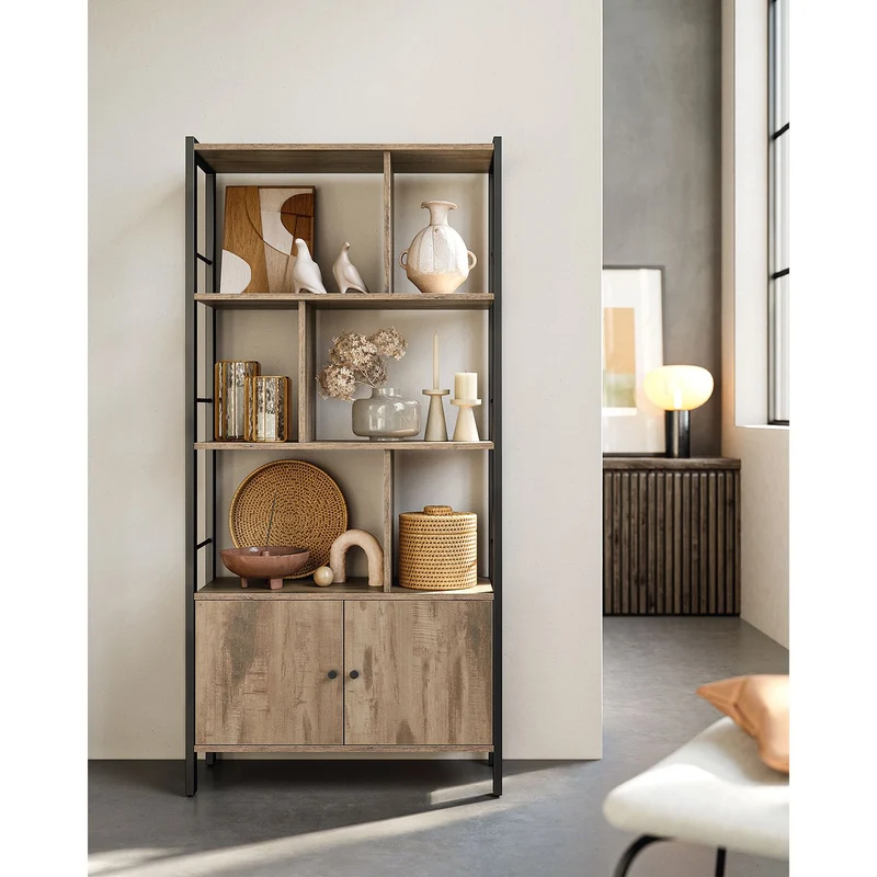 Bücherregal – Industriestil – Modernes Design – 4 Regalböden und Schrank mit Türen – 154,5 cm hoch