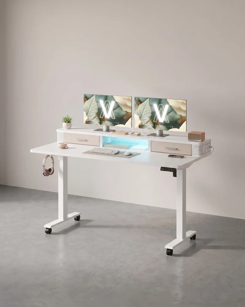 Elektrischer Stehtisch mit LED - Gaming-Schreibtisch - Mit Steckdose & USB-Anschluss