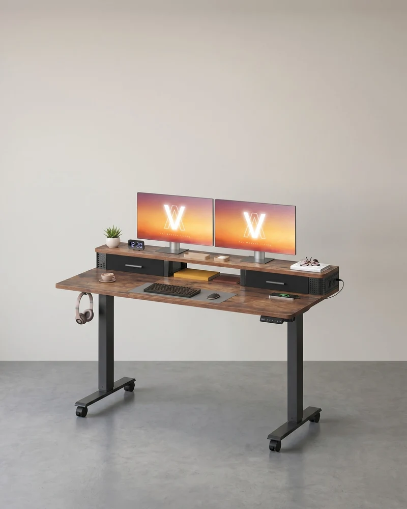 Elektrischer Stehtisch mit LED - Gaming-Schreibtisch - Mit Steckdose & USB-Anschluss