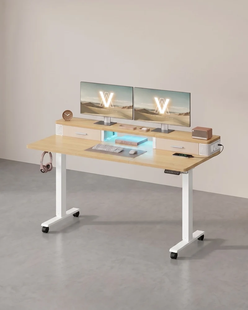 Elektrischer Stehtisch mit LED - Gaming-Schreibtisch - Mit Steckdose & USB-Anschluss