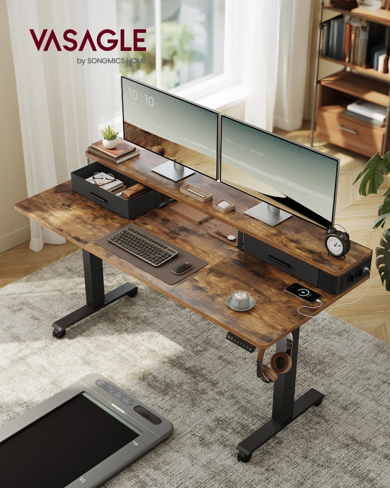 Elektrischer Stehtisch mit LED - Gaming-Schreibtisch - Mit Steckdose & USB-Anschluss