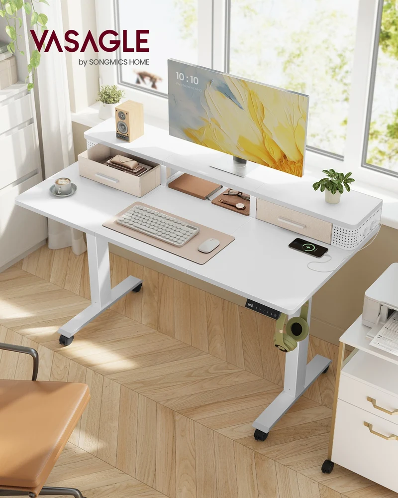 Elektrischer Stehtisch mit LED - Gaming-Schreibtisch - Mit Steckdose & USB-Anschluss