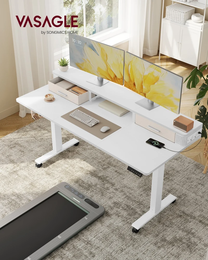 Elektrischer Stehtisch mit LED - Gaming-Schreibtisch - Mit Steckdose & USB-Anschluss