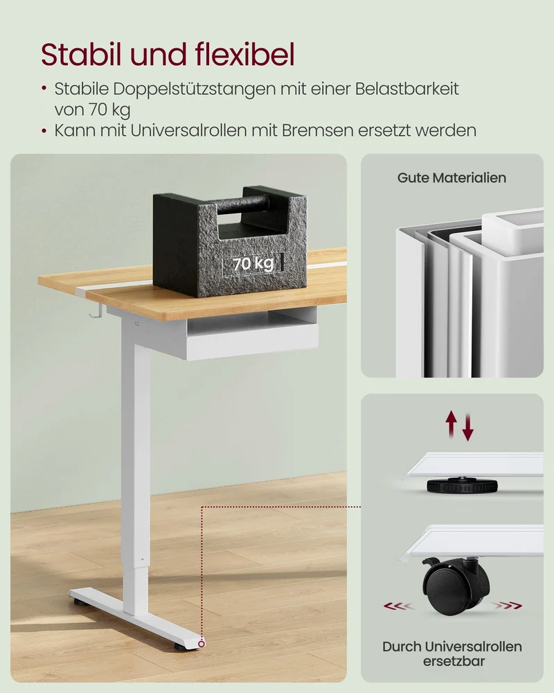 Kompletter Arbeitsplatz – Elektrischer Stehschreibtisch + ergonomischer Bürostuhl – mit Memory-Funktion – Steckdose – verstellbare Rücken- und Armlehnen