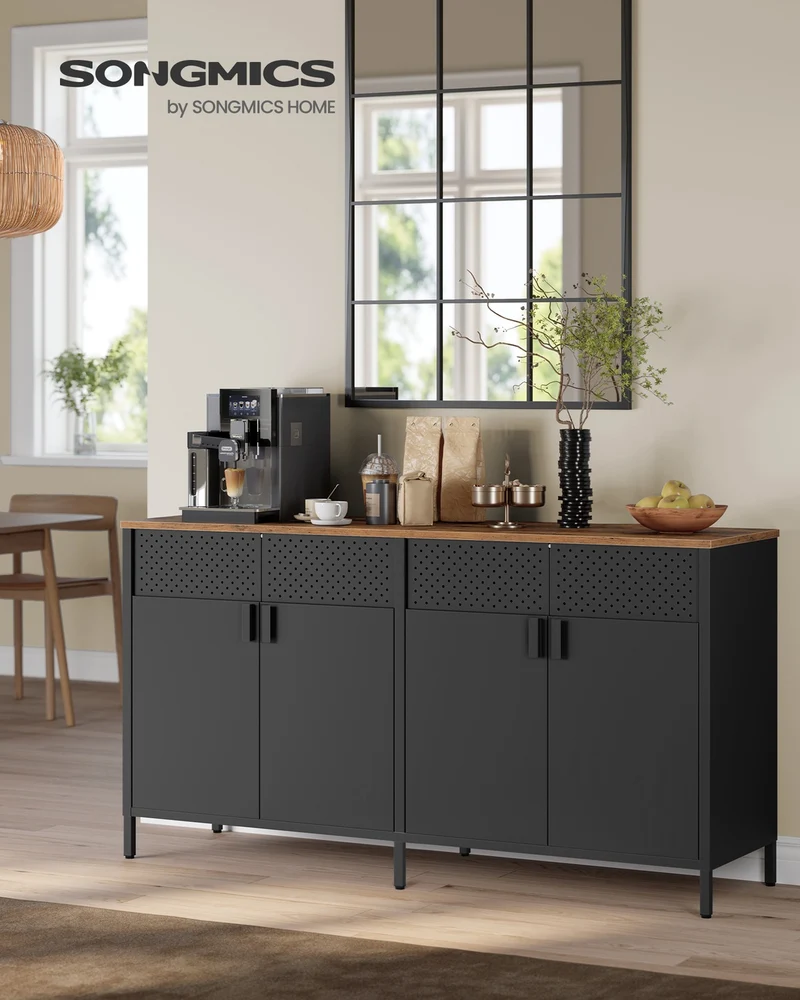 Metallschrank – 4 Türen – Verstellbarer Einlegeboden – Stahlrahmen – 141 cm breit
