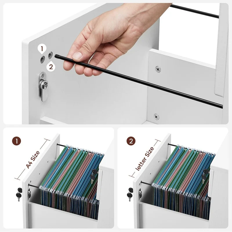 Schubladenelement mit Schloss – Aktenschrank mit 2 Schubladen und verstellbaren Stangen