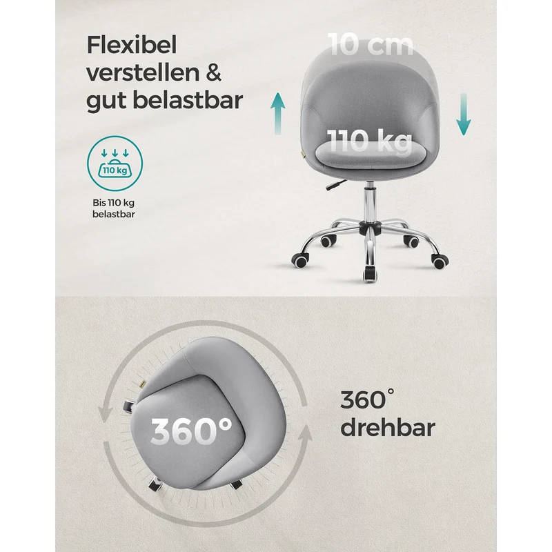 Drehstuhl ohne Armlehnen - Kompakter Bürostuhl - 360° verstellbarer Stuhl