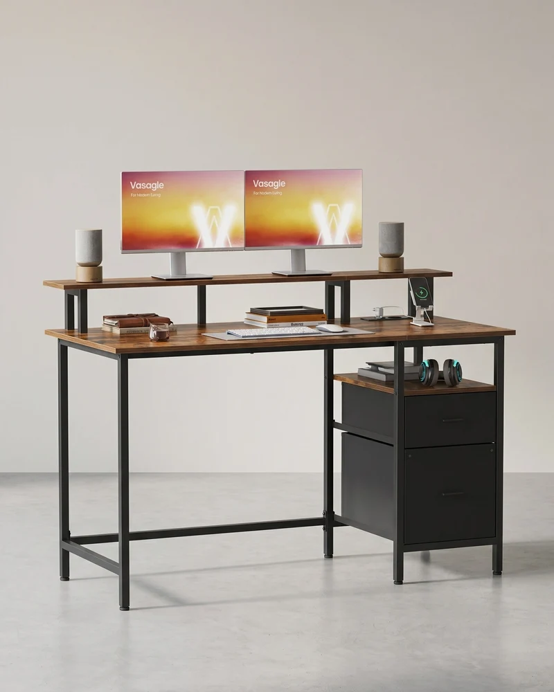 Schreibtisch mit LED-Beleuchtung - Computertisch mit USB und Steckdose