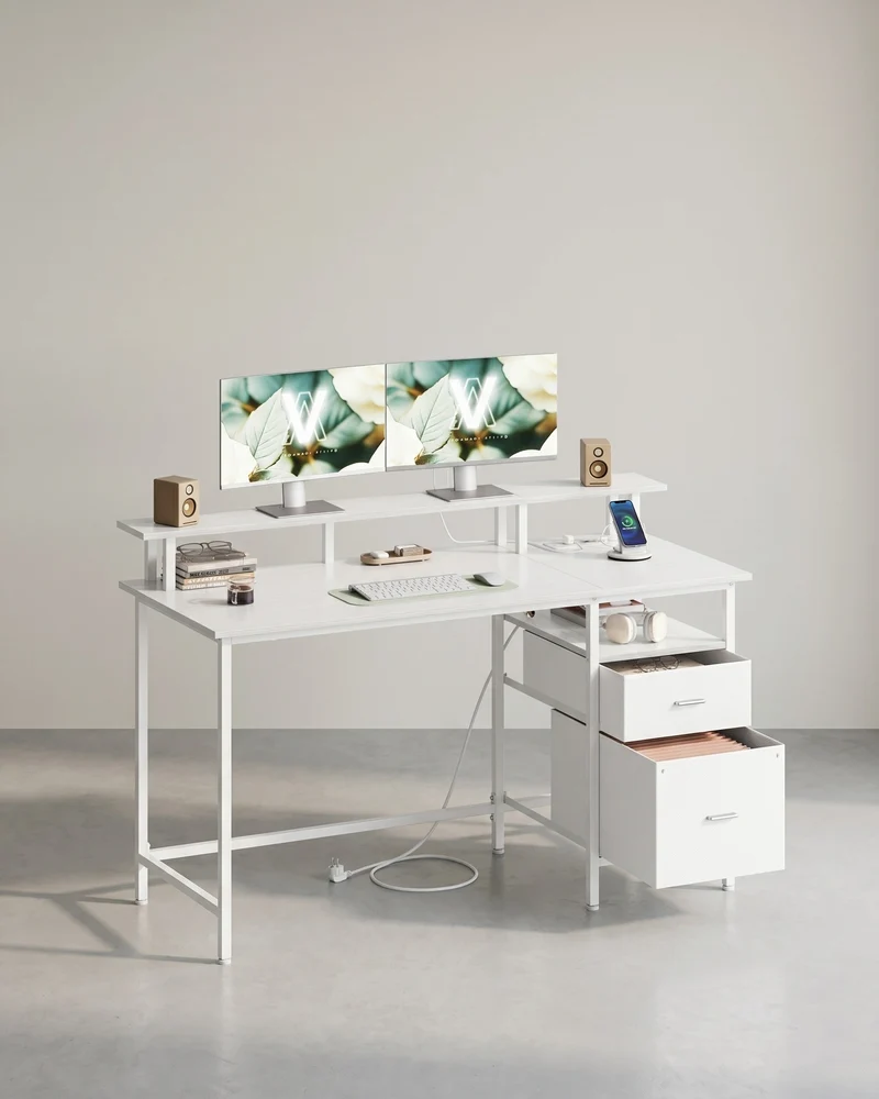 Schreibtisch mit LED-Beleuchtung - Computertisch mit USB und Steckdose