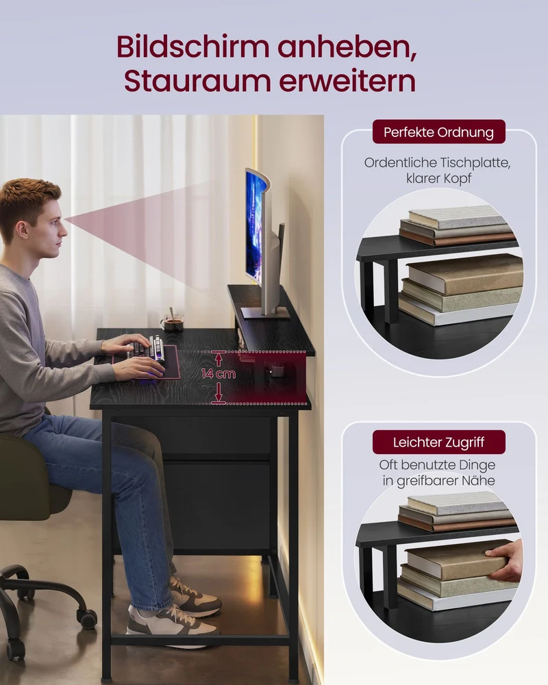 Schreibtisch mit LED-Beleuchtung - Computertisch mit USB und Steckdose