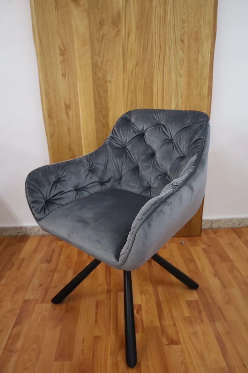 Esszimmerstuhl Stuhl + Samt Stoff + Drehbar + Chesterfield