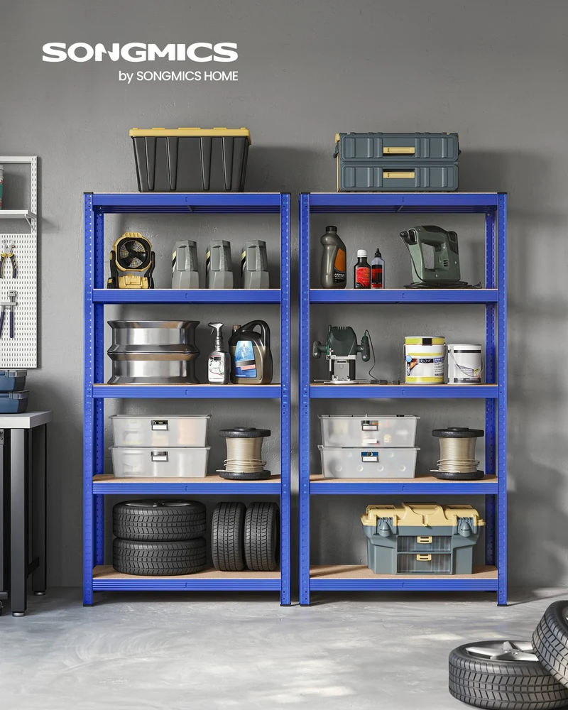 Lagerregal / Schwerlastregal – verstellbare Böden – bis 120 kg pro Boden – Stahlrahmen für Küche, Garage & Abstellraum