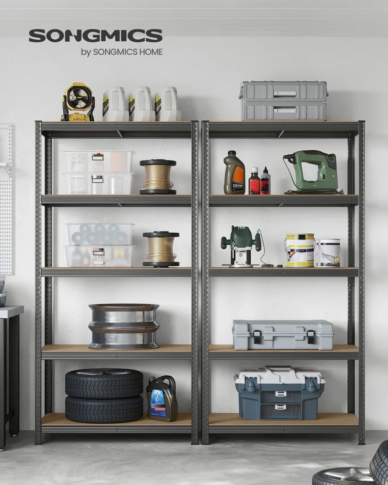 Lagerregal / Schwerlastregal – verstellbare Böden – bis 120 kg pro Boden – Stahlrahmen für Küche, Garage & Abstellraum